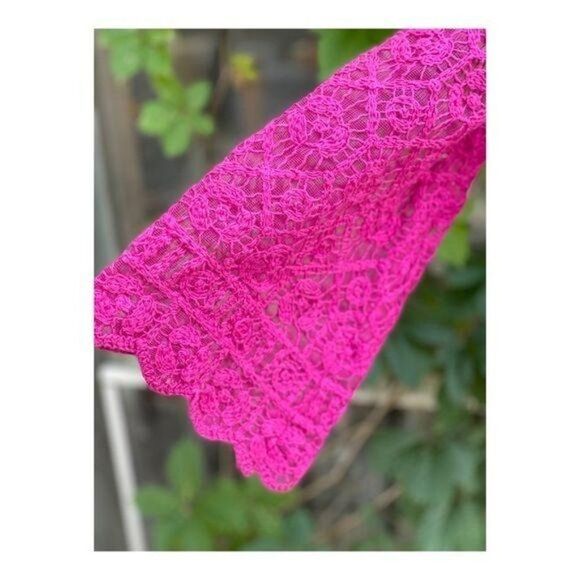 Vintage Crotchet Lace Fuschia Top Shirt 3/4 Sleeve - Picture 2 of 15